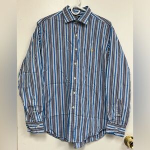 Polo by Ralph Lauren Stanton Classic Fit Blue Striped Dress Shirt Size L